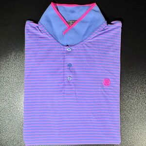 G/FORE XXL Men’s Purple & Pink Striped Performance Polo – Golf / Athleisure
